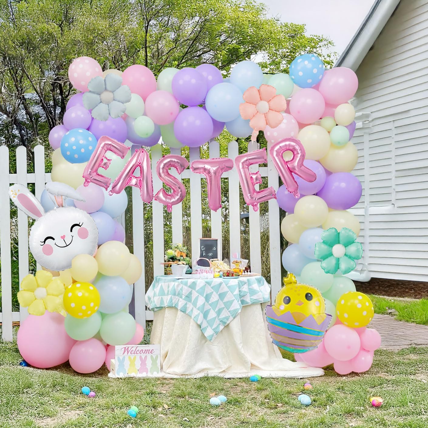 168Pcs Easter balloon Garland arch kit with bunny daisy letters Easter egg chicken mylar balloons for spring big resurrection day he is risen birthday baby shower party decorations