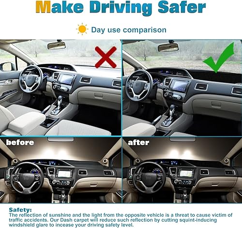 Miniatura 7 de Xotic Tech - Alfombrilla para consola central precortada, antideslizante, protector solar antirreflejos, cubierta negra, compatible con Honda Civic