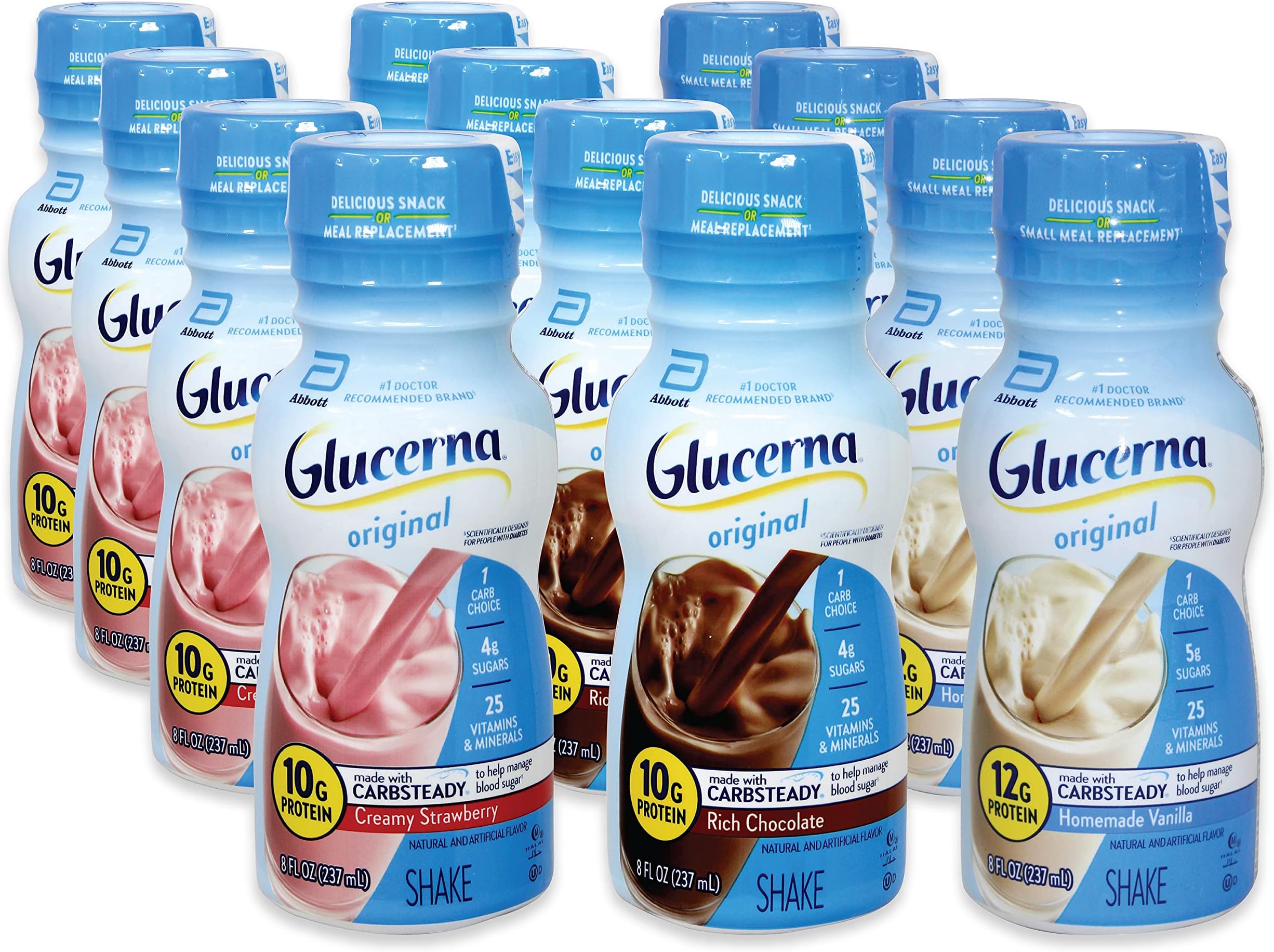 Niro Assortment | Glucerna Original Shake | Rich Chocolate, Homemade Vanilla, and Creamy Strawberry Flavors | Included one Niro beverage sleeve | 12 Pack