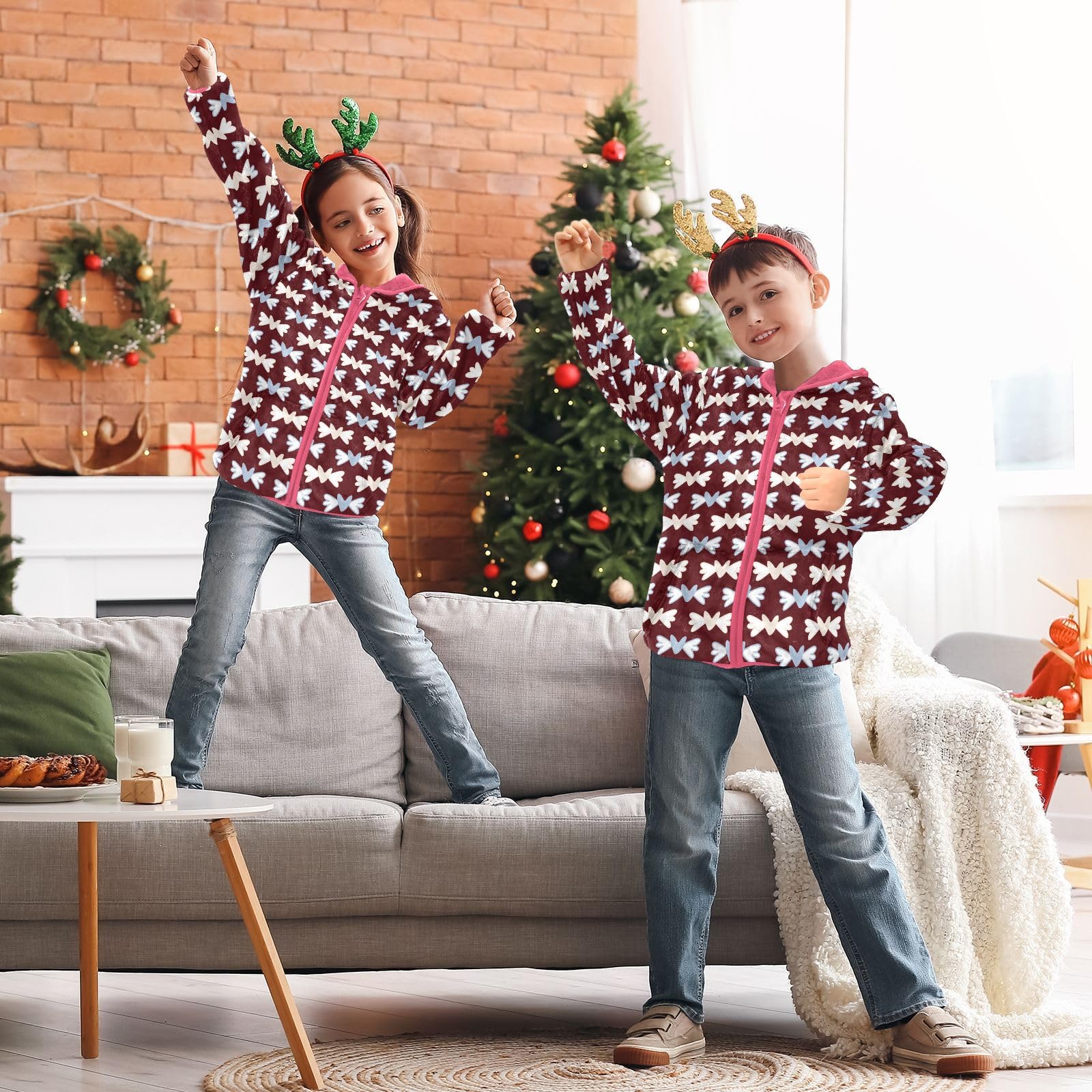 Cappotto con cappuccio per bambini, per autunno e inverno, caldo, a maniche lunghe, con cerniera, antivento, con due tasche, per 3-10 anni, motivo cuore e angelo