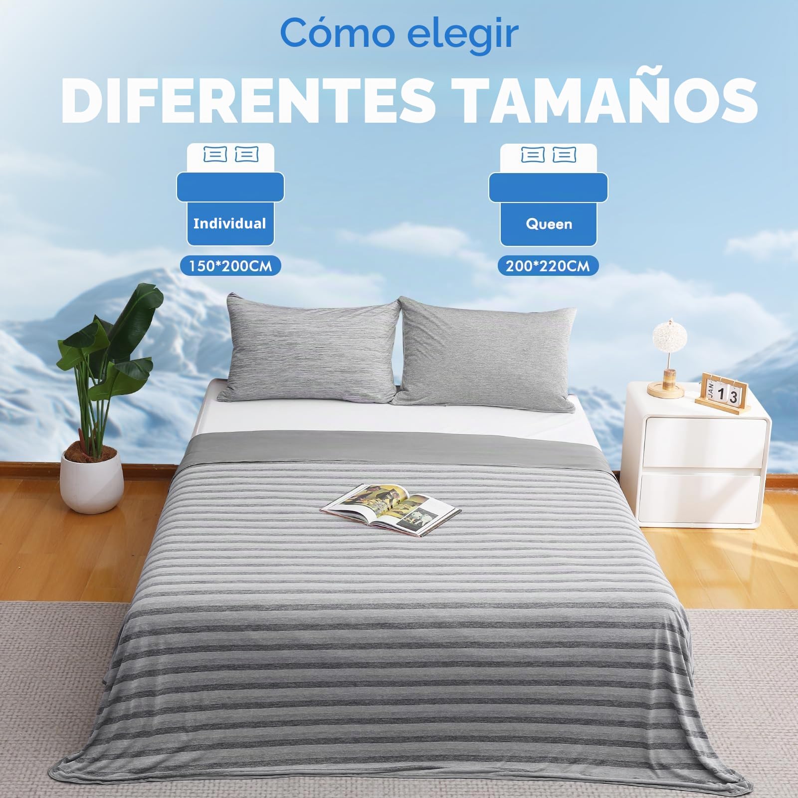 Luxear Manta Refrescante de Verano 150x200 cm, Doble Cara con Fibra de Enfriamiento Q-MAX>0,5, Manta Fría para Cama y Sofá, Suave e Hipoalergénica, Gris