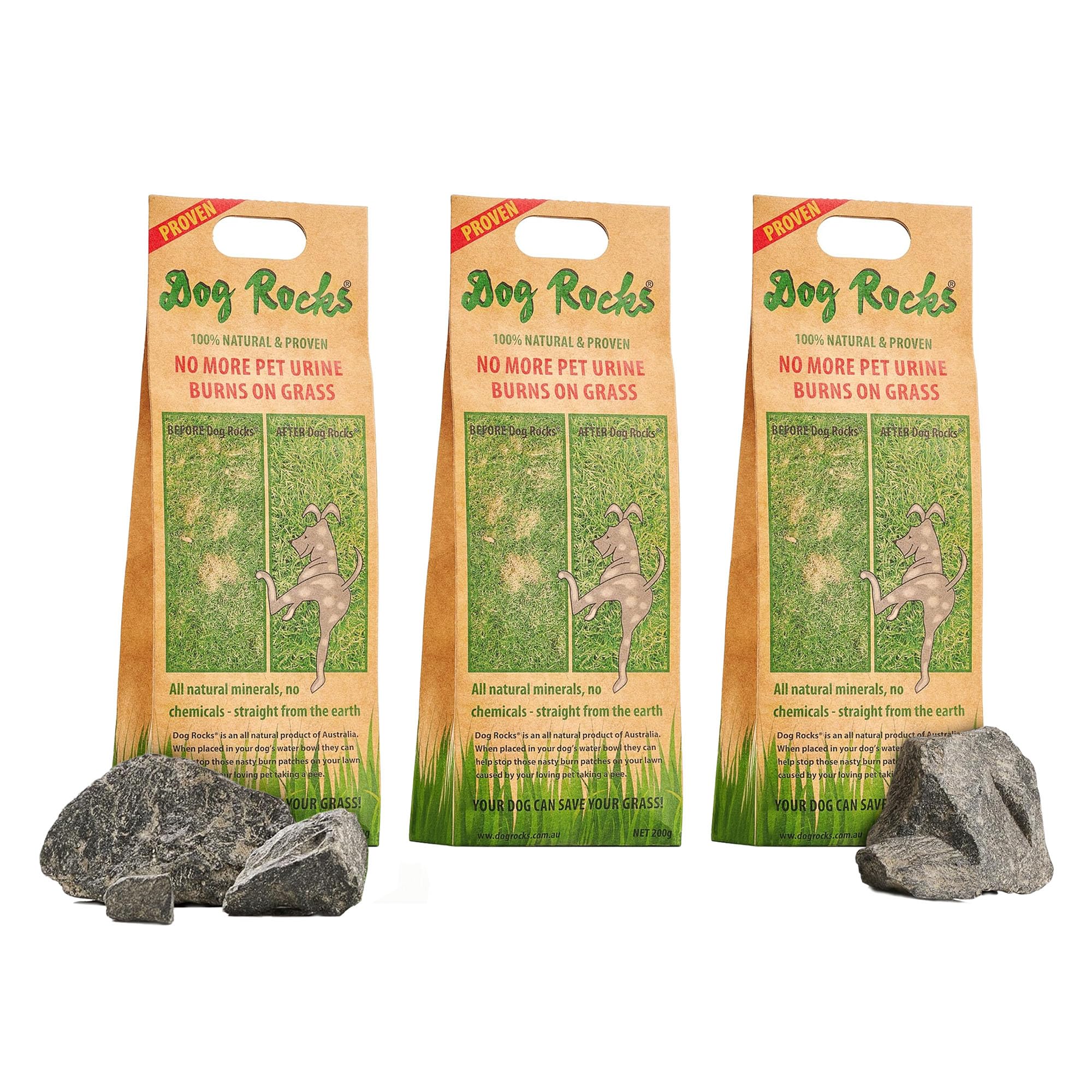 Dog Rocks - 100% Natural Grass Burn Prevention - Prevents Lawn Urine Stains - Three Small Bags - 6 Month Supply