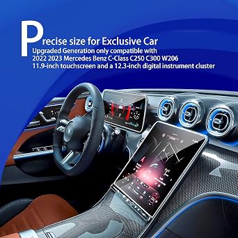 2024 2025 Mercedes Benz C300 GLC300 Screen Protector for 2024 2022 2023 2025 Mercedes C300 GLC300 4matic W206/2023 2024 AMG C43/2024 AMG C63 11.9-inch Touchscreen 12.3-inch Tempered Glass (2pcs)