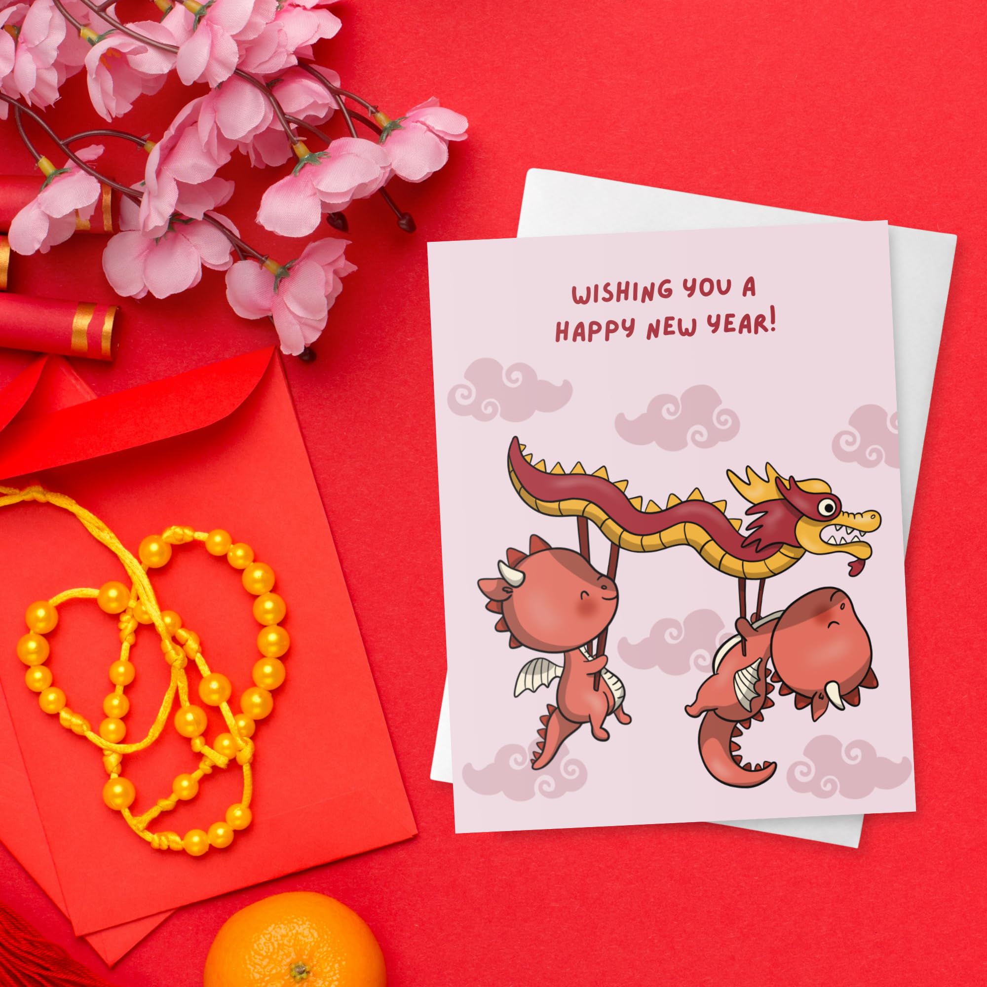 Dragon New Year Card 2024 Chinese Lunar, Cute Kawaii