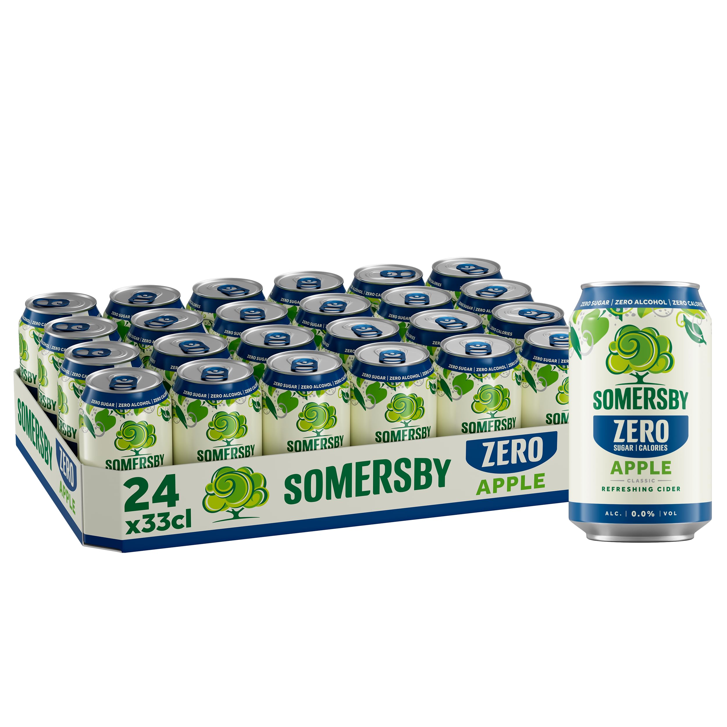 Somersby ZERO 0,0% Apple Cider 0,33 l Dose| 24 Dosen alkoholfreier, Zero Alcohol, Zero Sugar, Zero Calories, 100% erfrischender Somersby Apple Geschmack (24 x 0,33l)