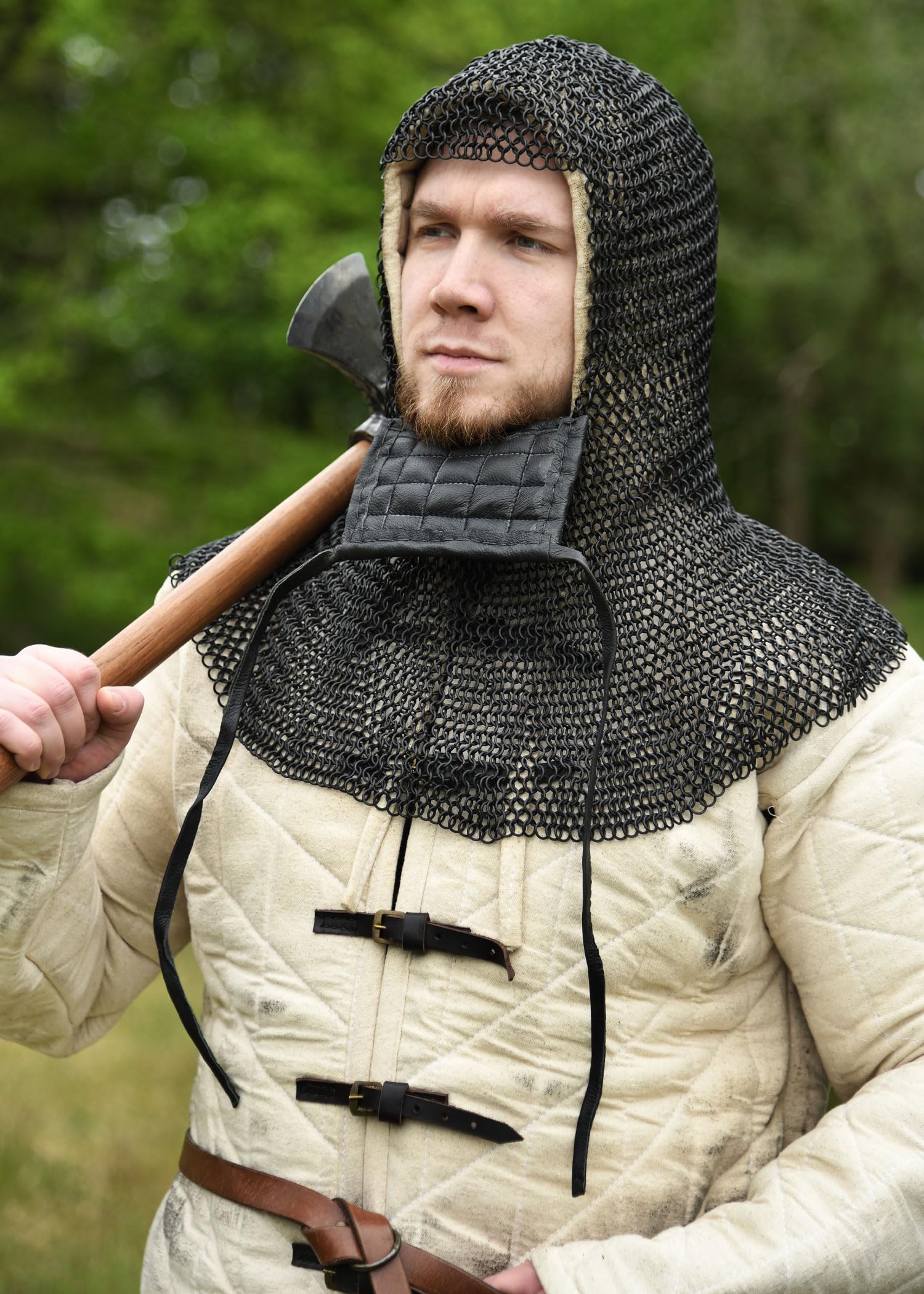 Kettenhaube de section carrée protège-dents iD8mm bruni-âge, viking, lARP