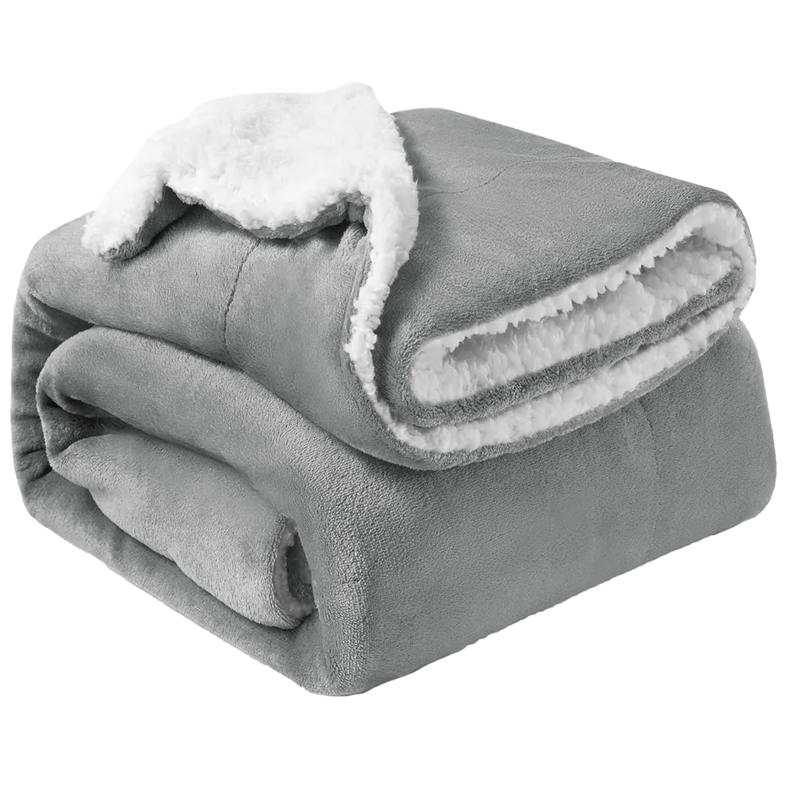 Oxford Homeware Silver Sherpa Fleece Blanket Reversible Throw Blankets Soft Fluffy Thick Blankets Microfiber Plush Blanket For Bed, Couch (, Super King (230 X 270 Cm))
