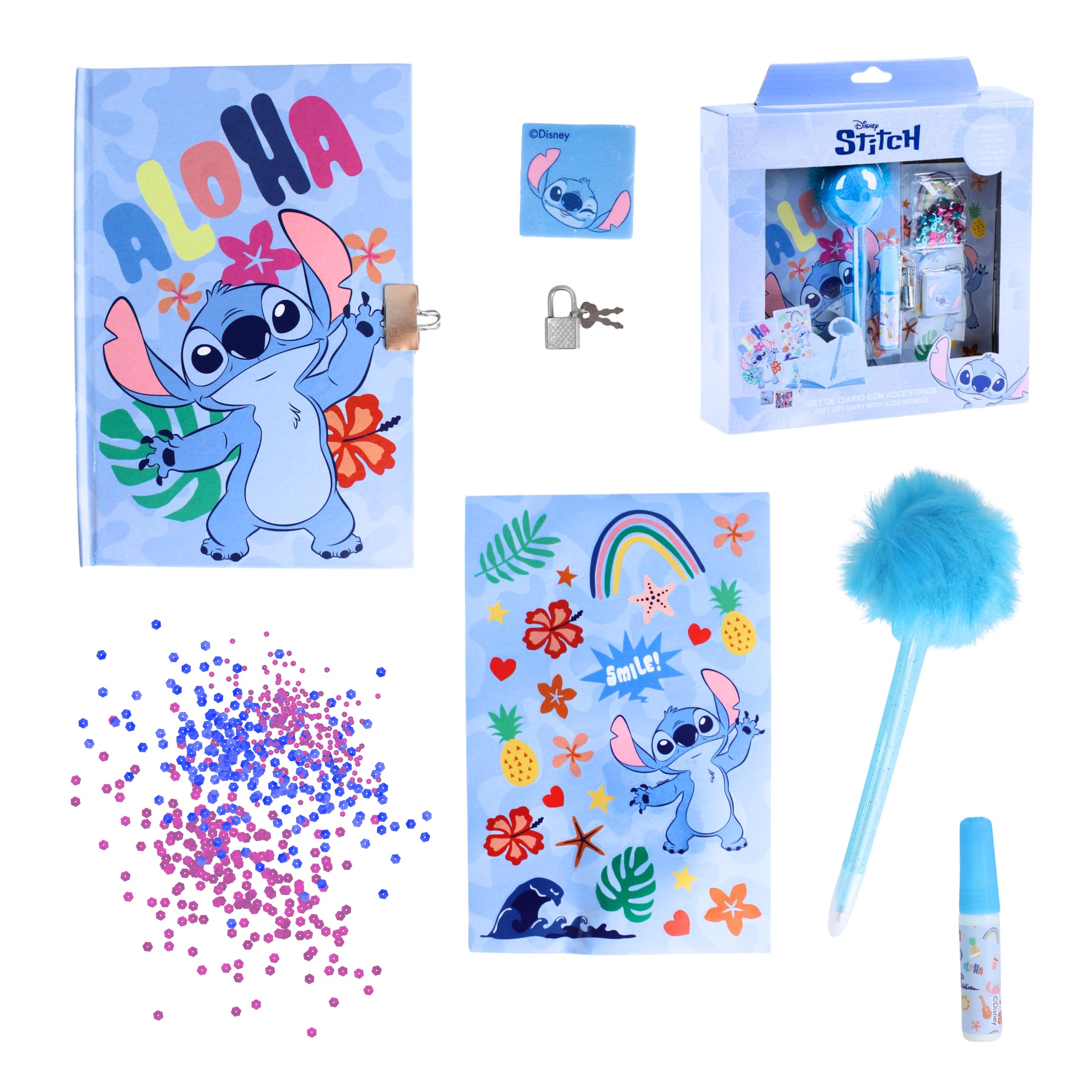 Ensemble de Papeterie Disney Stitch avec Stylo à Pompon et Autocollants