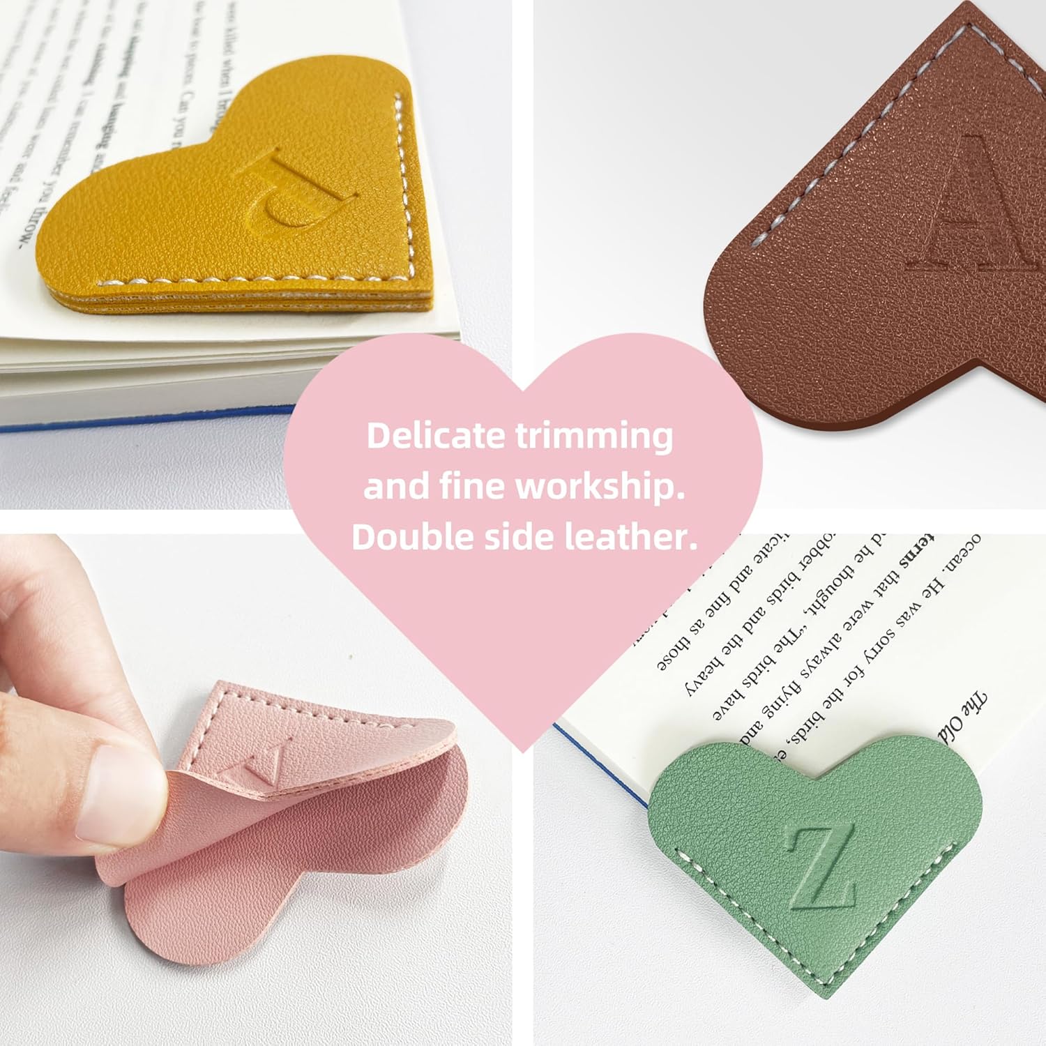6Pcs Personalized Leather Heart Bookmark with Initial,26 A-Z Letters Cute Corner Book Mark for Reading,Book Page Accessories for Women, Book Lovers, Teachers, Students Gifts - Image 3