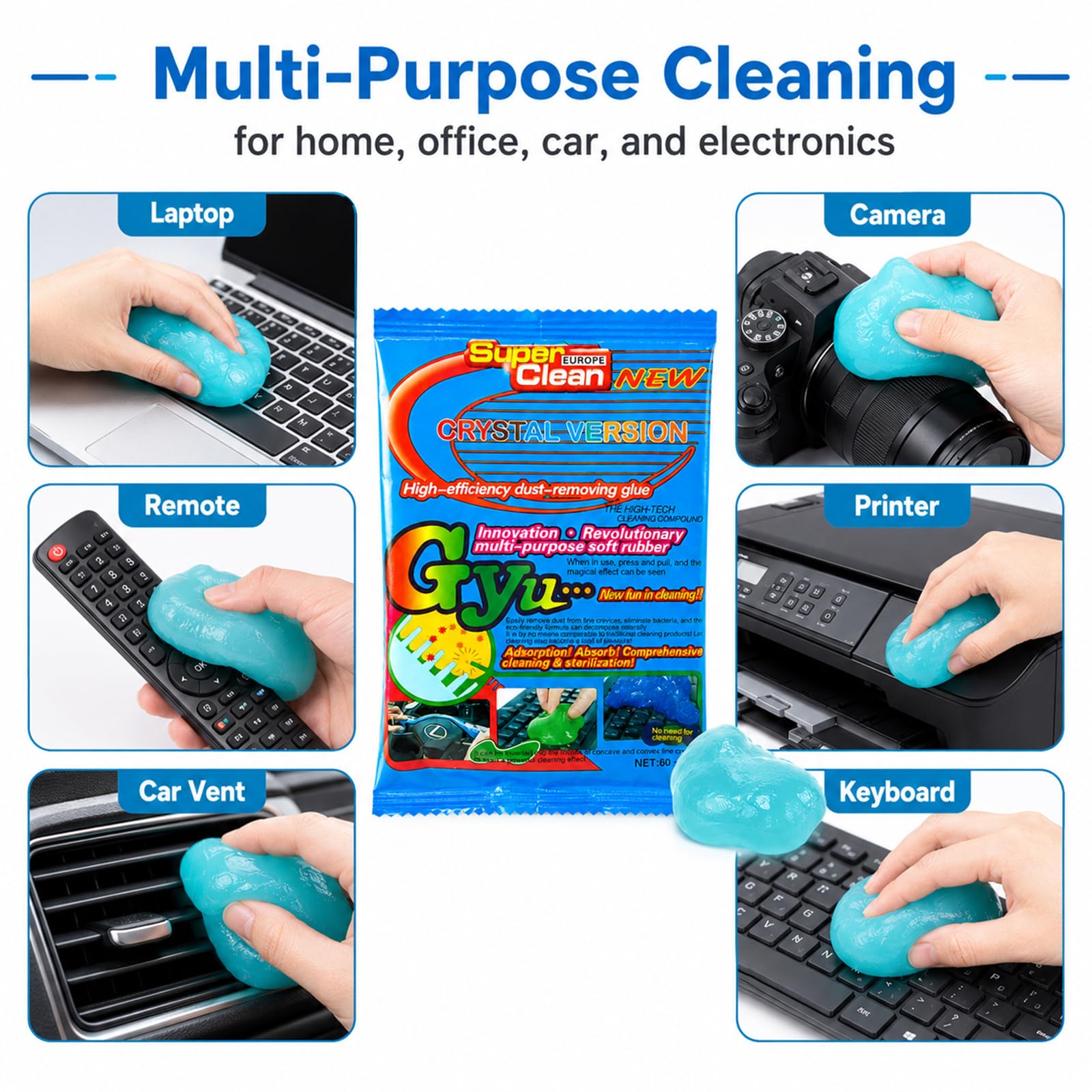 Gomma Pane per Pulire Tastiera e Auto – Kit Pulizia PC per Tastiera e Schermo, Pulisci PC Portatile, Pennello Polvere, Prodotto Rimozione, Gel Pulizia Universale