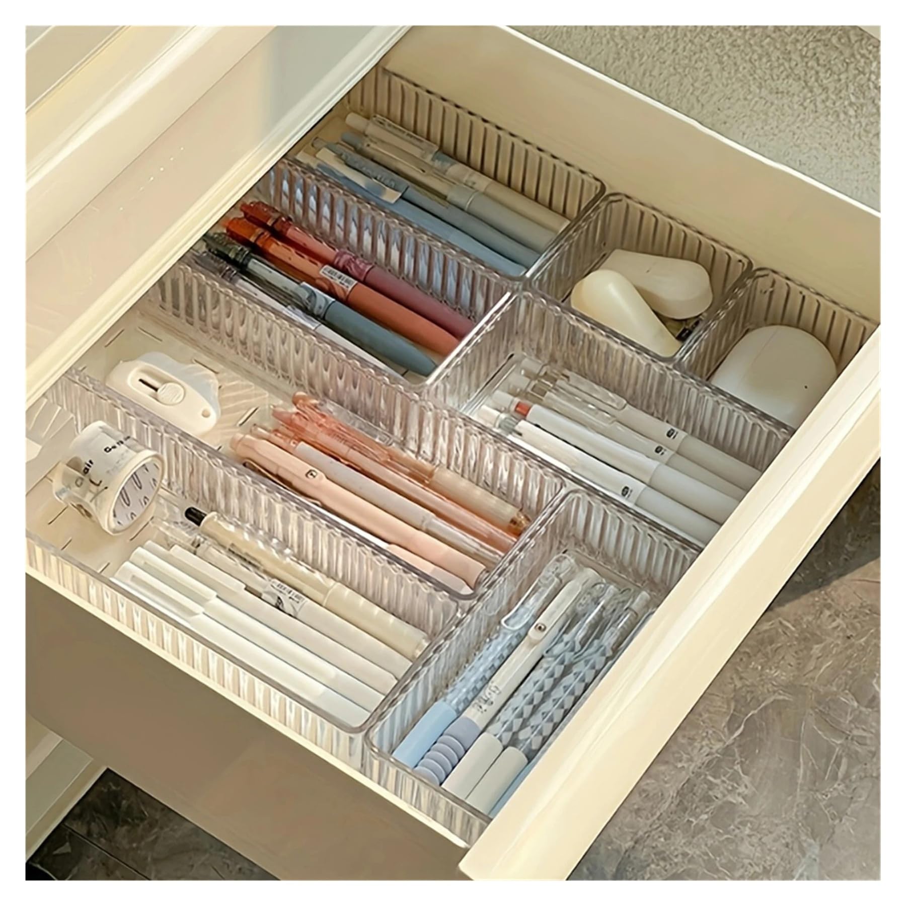 Generico Organizer for cassetti in acrilico impilabile da 7 pezzi - Vassoi divisori regolabili for cosmetici, scatola portaoggetti modulare for trucchi