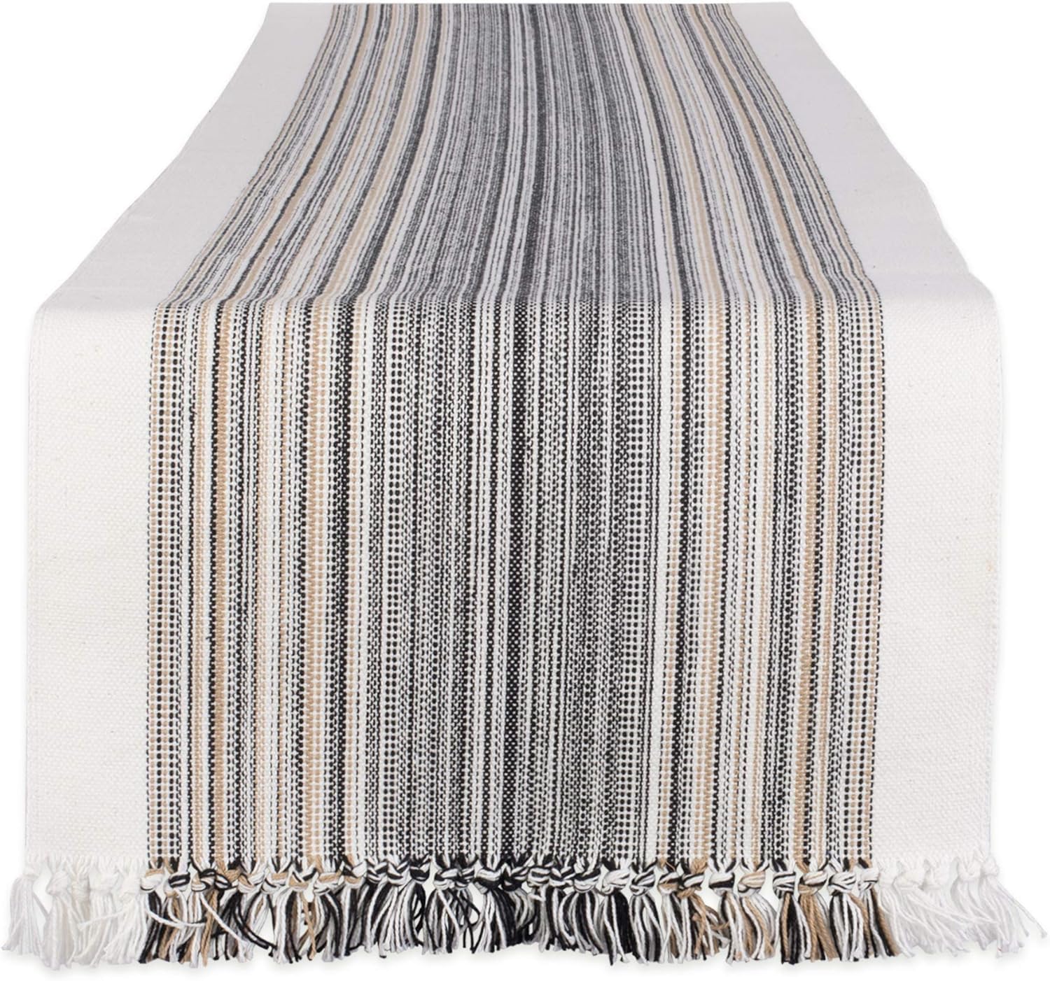 DII Striped Fringe Top, Cotton, Black, Table Runner, 14x72