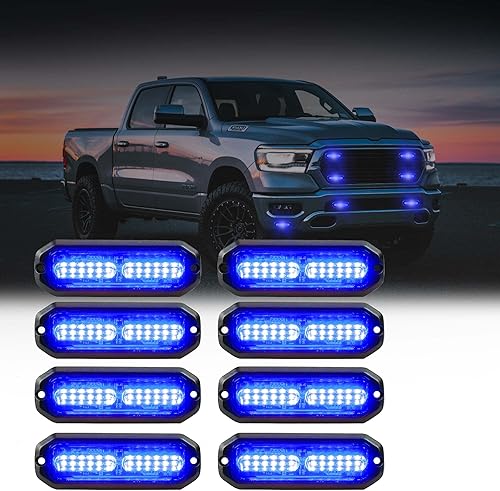 WINECO 8 piezas 12 LED luces estroboscópicas de montaje en superficie, luces de emergencia intermitentes azules para bomberos, luces de policía para