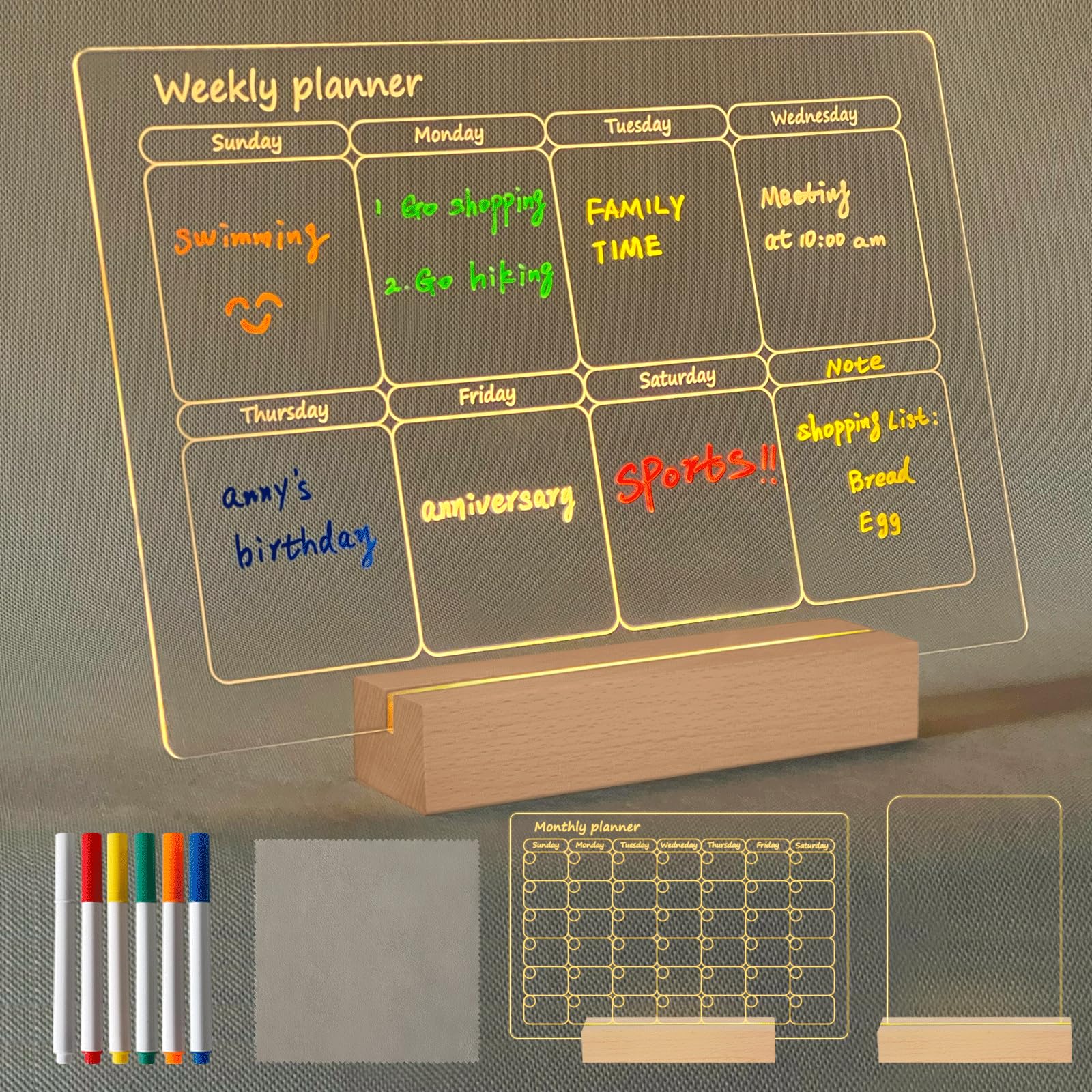 インテリアパネル◆NO6194◆ Amazon.com : Acryic Dry Erase Board with Light, Wooden Stand