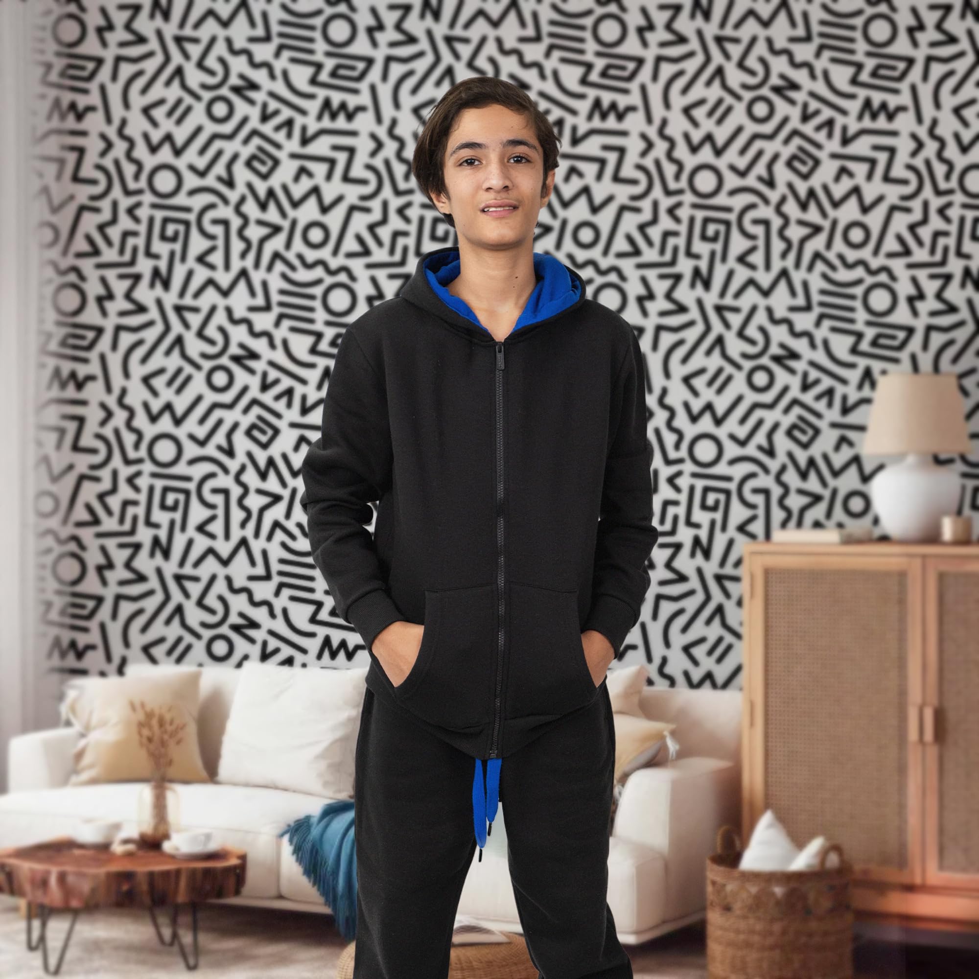 NOROZE Conjunto completo de chándal de forro polar para niños y niñas, con capucha, parte inferior