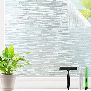 Frosted Glass Window Privacy Film Decorative, Bathroom Window Privacy Film for Glass Windows Cover, Static Cling, Removable, Reusable, Anti-UV, Anti-Glare, Heat Blocking, 23.6 Inch by 157.4 Inch