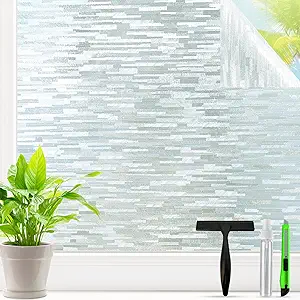 Frosted Glass Window Privacy Film Decorative, Bathroom Window Privacy Film for Glass Windows Cover, Static Cling, Removable, Reusable, Anti-UV, Anti-Glare, Heat Blocking, 23.6 Inch by 78.7 Inch