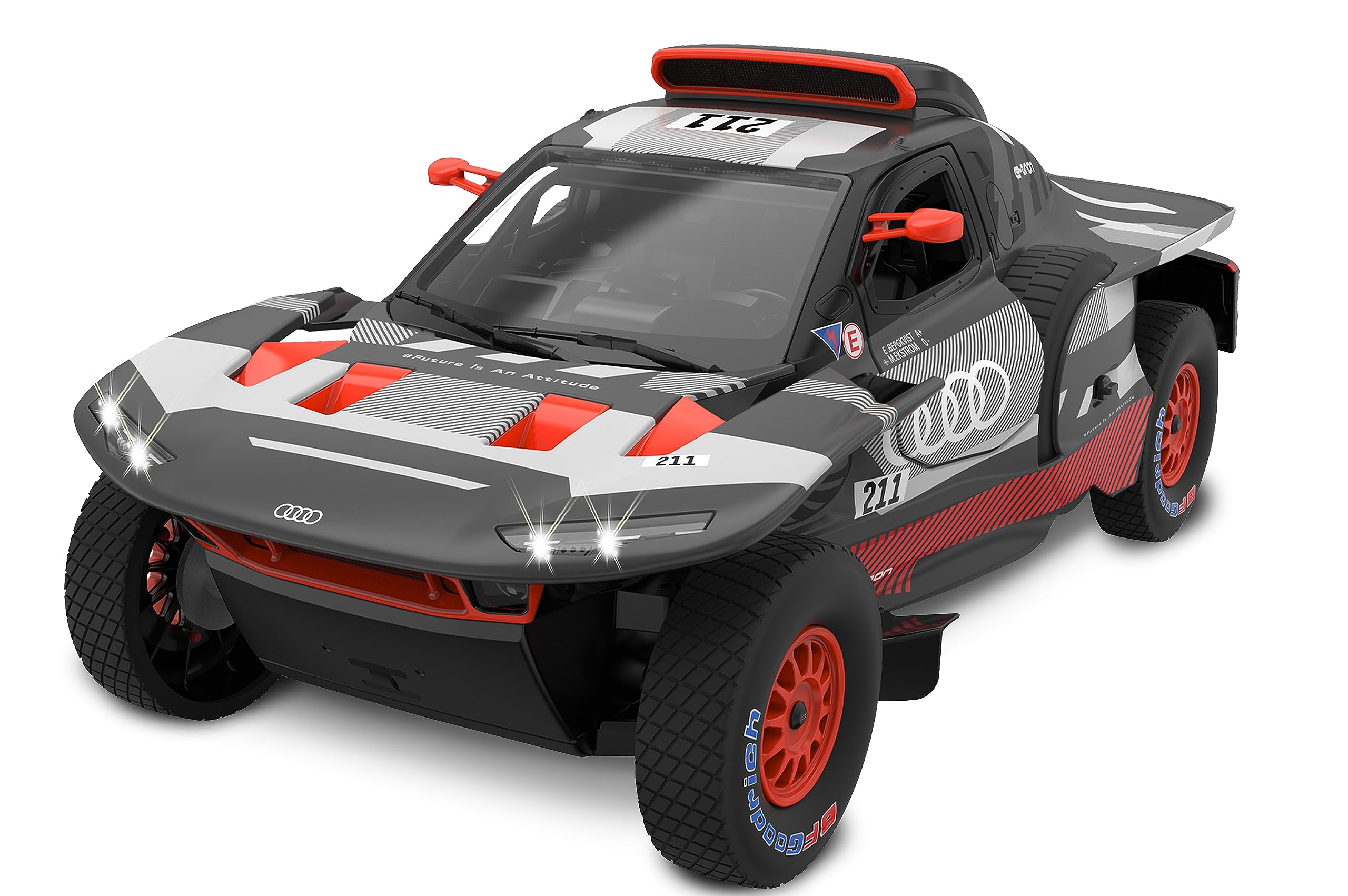 JAMARA Audi RS Q e-tron E2 1:14 2,4 GHz drzwi ręczne - przezroczysta szyba przednia, światło LED, samochód RC