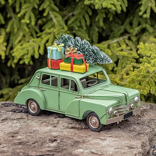 Miniatura 8 de Zaer Ltd. Coches de Navidad de estilo vintage de gran tamaño de 14" de largo con accesorios adjuntos (camioneta roja) Camión rojo,Coche verde