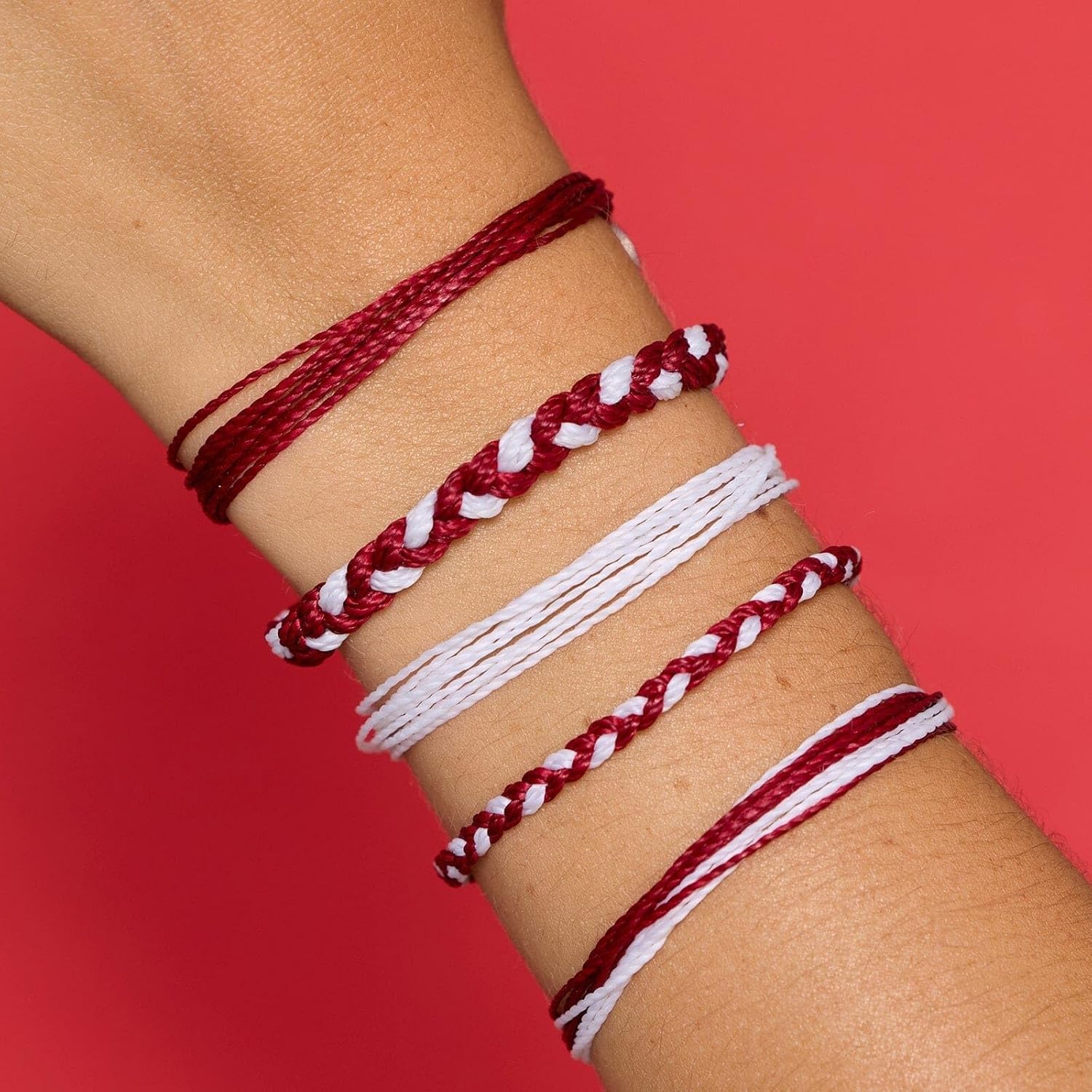 Pura Vida Bracelet Braided Stackable Bracelet for Women, One Size, Maroon/White - Image 3