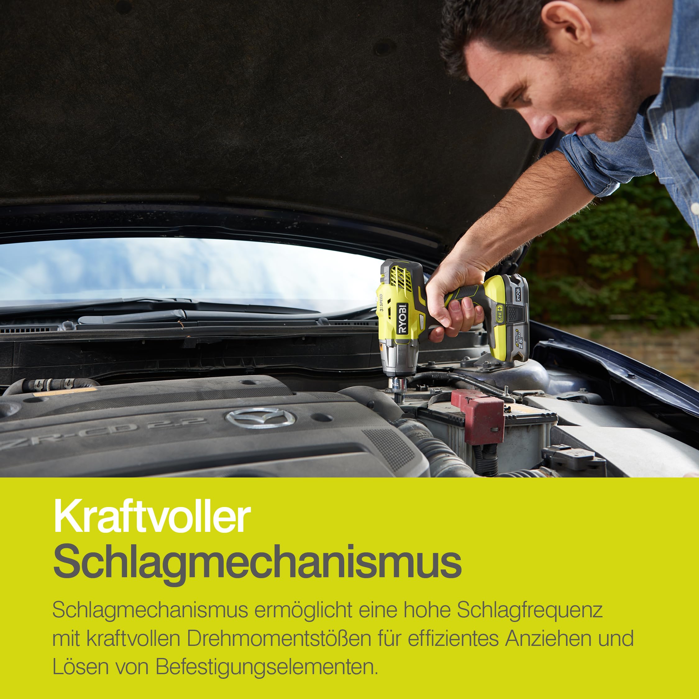 RYOBI 18 V ONE+ Akku-Schlagschrauber R18IW3-0 (max. Drehmoment 400 Nm, 1/2 Zoll Vierkant-Aufnahme, 3 Schaltstufen, Schlagzahl 0-3.200 min-1, LED-Beleuchtung, ohne Akku & Ladegerät im Karton)