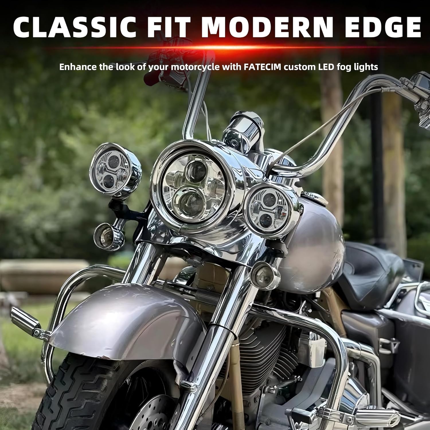 FATECIM 4.5” Motorcycle LED Fog Lights 4 1/2 inch Passing Lamps Driving Auxiliary Lights Spotlights + Housing Bucket with Visor for Harley Honda Kawasaki Suzuki Yamaha Cruiser Chopper Bobber Chrome