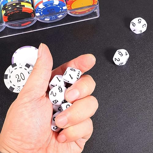 Miniatura 5 de TecUnite Juego de 25 dados poliédricos con bolsa negra para otros juegos de mesa con surtido aleatorio multicolor (negro con blanco, 10 lados)