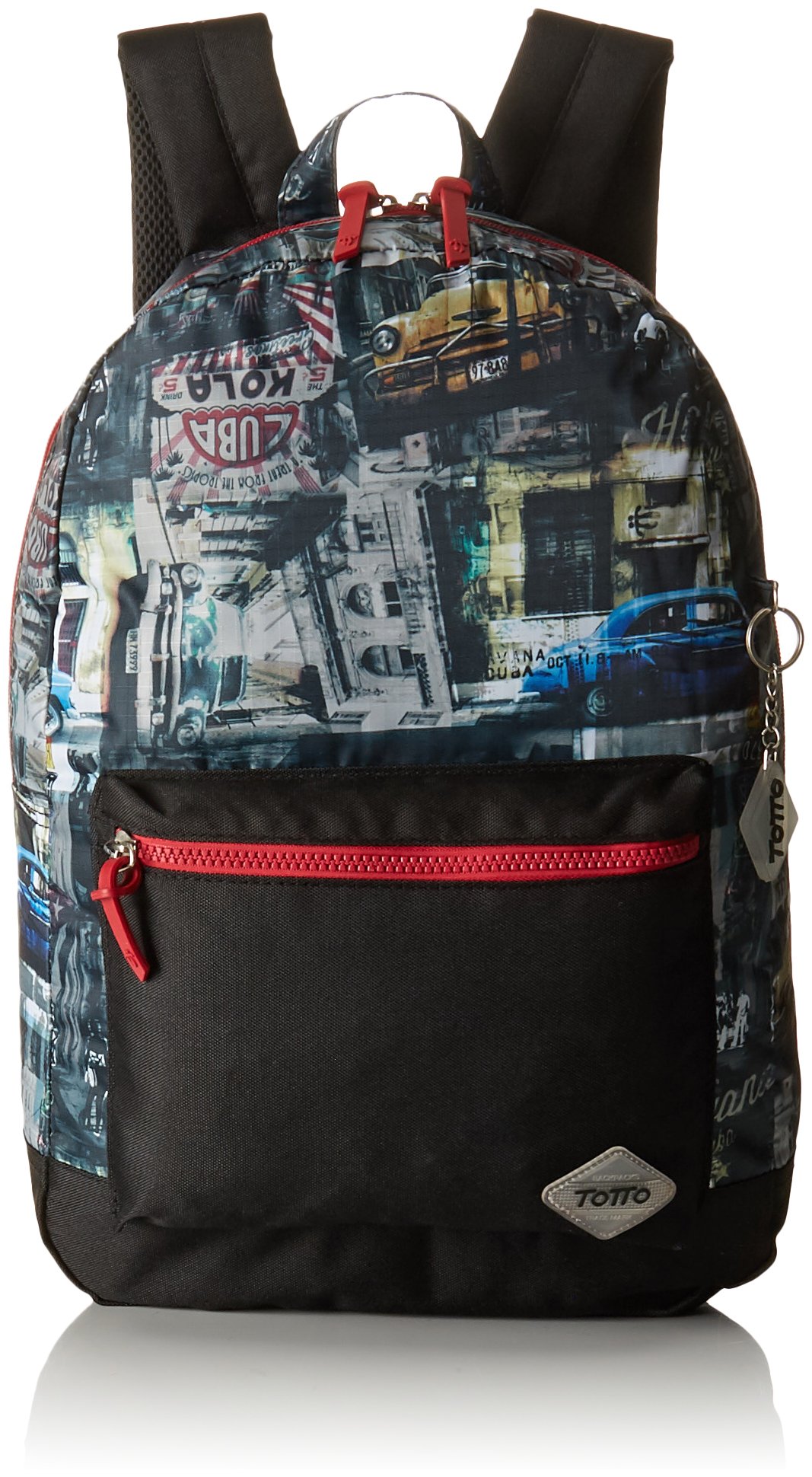 TOTTO Mochila Juvenil, Modelo Vetus, Mochila para Ordenador Portátil 14 Pulgadas, Dimensiones 44 x 30.5 x 7.5 cm, con 1 Compartimento Principal y 1 Bolsillo Delantero, Estampado Ciudad Negro