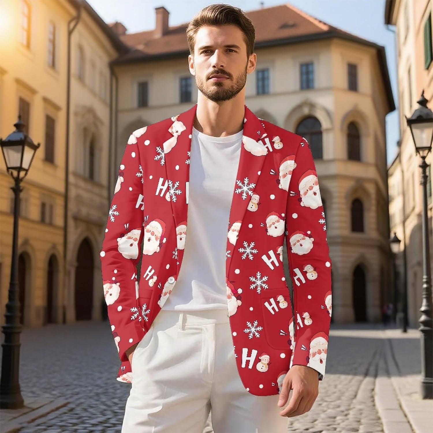 Amzbeauty Blazer for Men Slim Fit One Button Suit Jacket Festival Lapel Casual Print Pockets Blazers