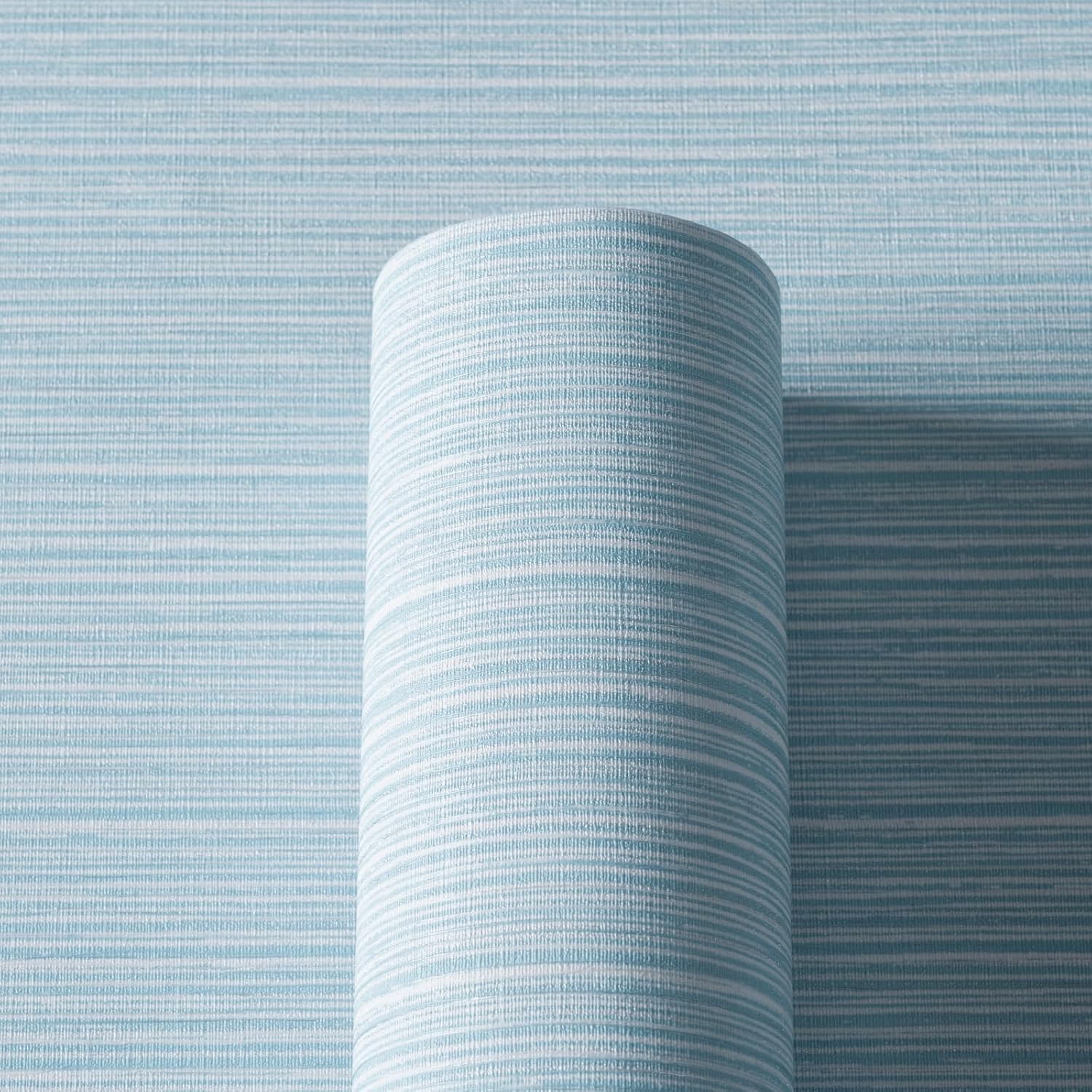 Grasscloth Textured Wallpaper Light Blue Linen Thick 24" X 394" Fabric Contact Paper Grassweave Removable Modern Self Adhesive Wallpaper for Walls Cabinets Bedroom Liners Fireplace 24" x 394" Light Blue