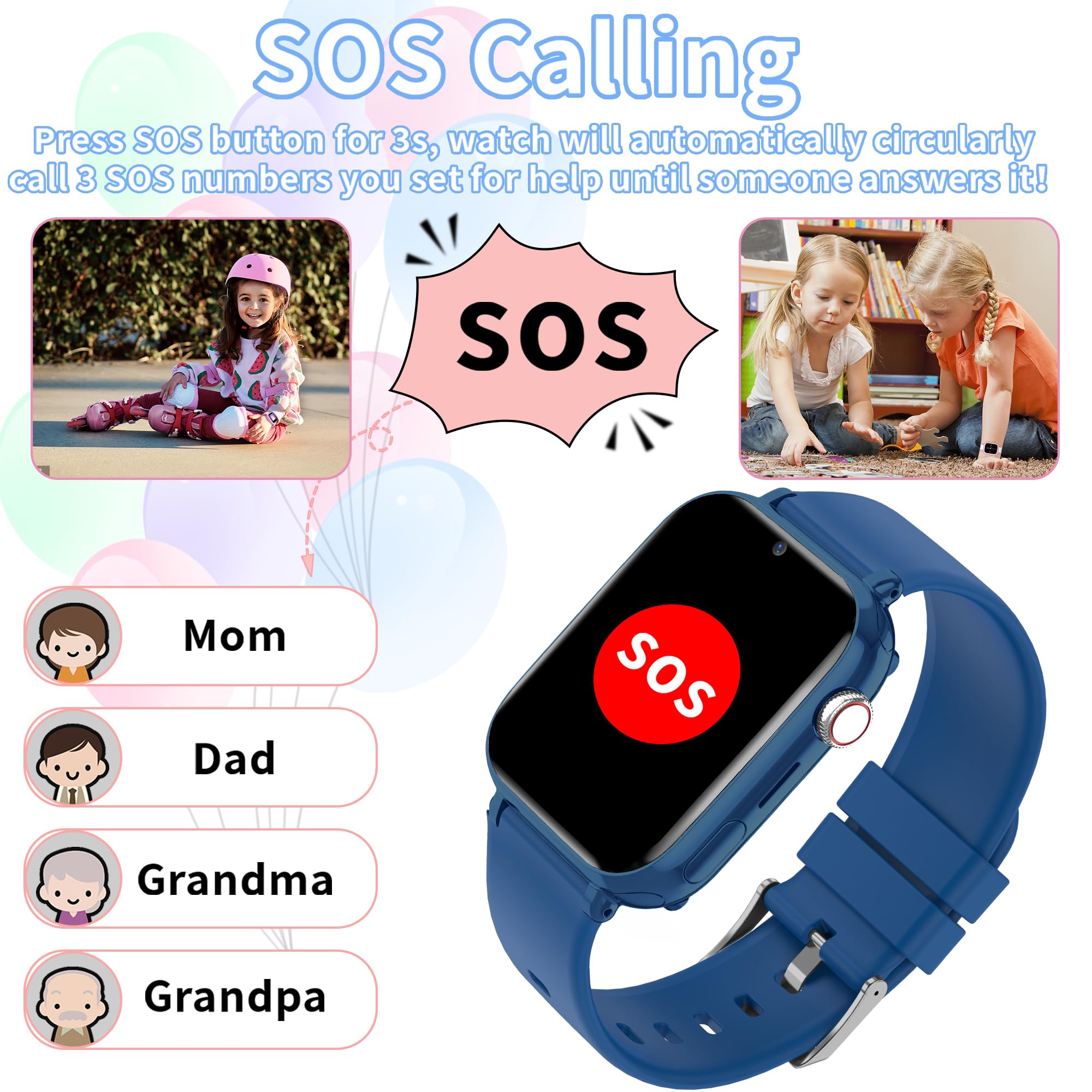 Smartwatch Bambini 4G GPS, Videochiamate, SOS, Voce Chat, Fotocamera Regali | posizione in tempo reale, chat familiare, modalità scuola, telefono, giochi, ip68, sveglia, compleanno ragazza ragazzo