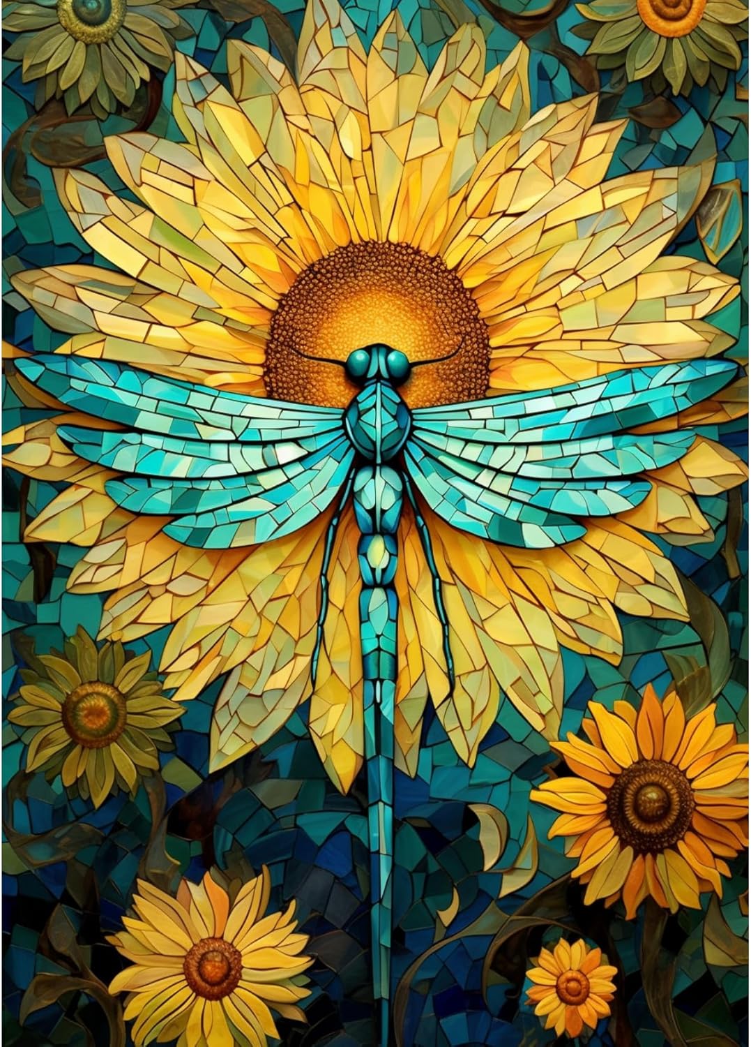 5D Diamond Art Paint A Dragonfly on Sunflower Full Drill Diamond Art
