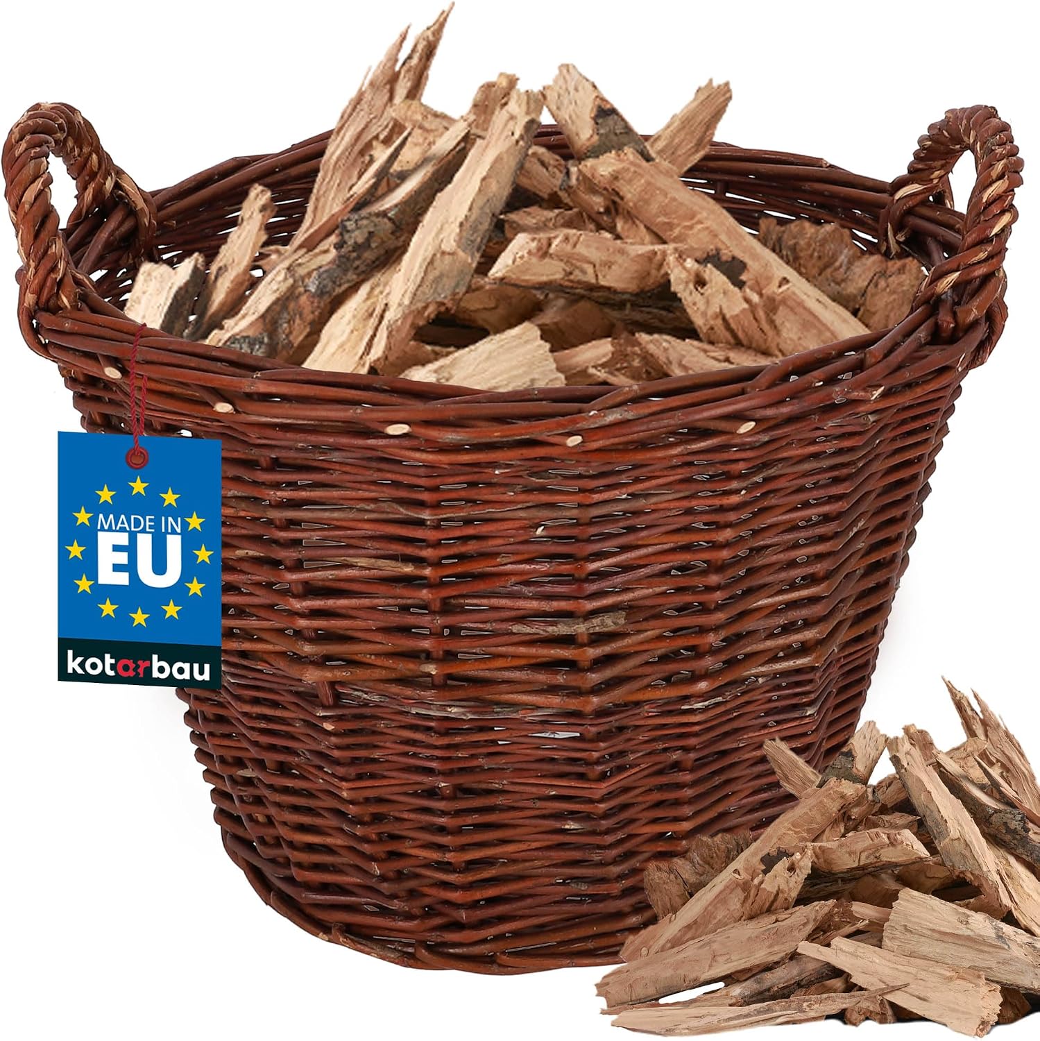 KOTARBAU Wicker Basket with Handles - Diameter 35 cm - Flower Basket - Storage of Toys - Wood Basket for Firewood - Willow Harvest Basket - Storage Baskets - Brown