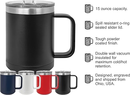 Miniatura 6 de Taza de café divertida con tapa de acero inoxidable de 15 onzas con tapa color negro