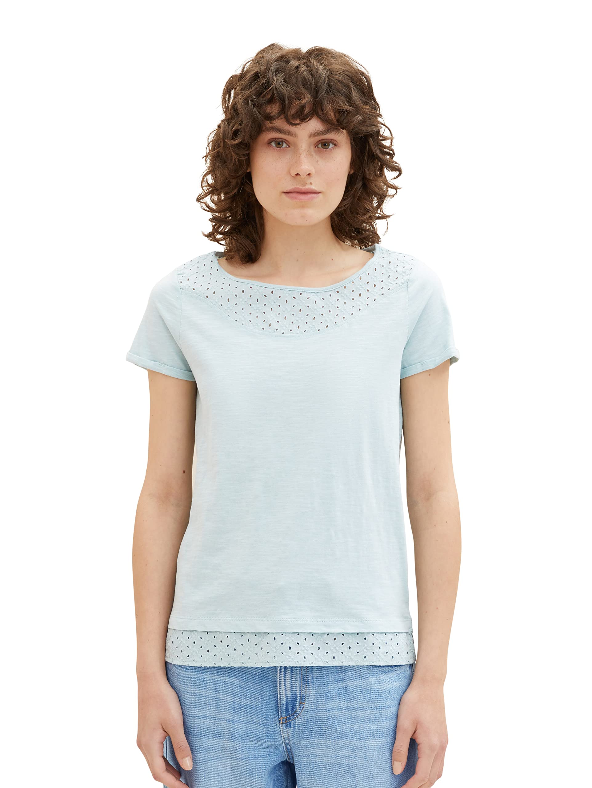TOM TAILOR Women's T-Shirt with Details, 30463 - Dusty Mint Blue, Large