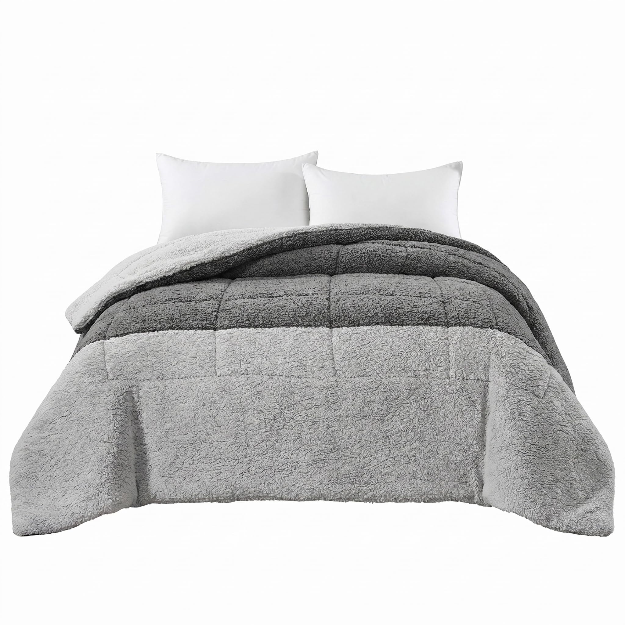 INTRECCI Trapunta Matrimoniale Invernale 250x250 cm In Tessuto Sherpa Agnellato Calda Coperta Autunno Inverno Piumone In Morbida Microfibra Anallergica Antiacaro (Grigio/Titanio)