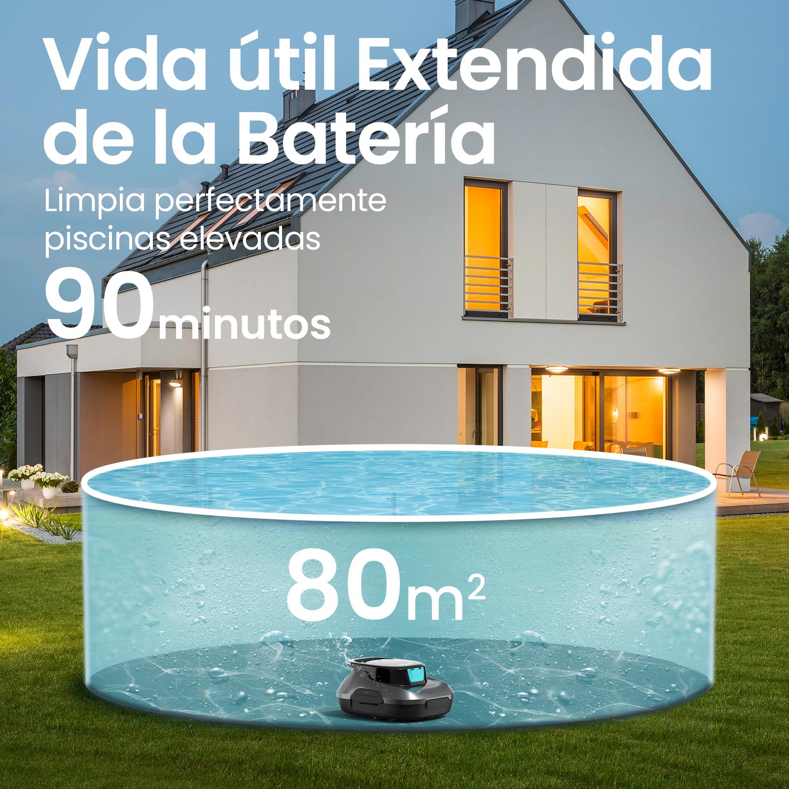 AIPER Scuba SE Limpiafondos Piscina, Robot de Piscina Sin Cable, 90 Minutos de Limpieza, Potente Aspiración, Autoaparcable, para Piscinas Elevadas de hasta 80㎡