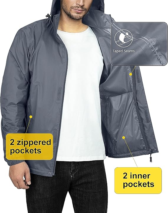 33,000ft Mens Waterproof Jackets Outdoor Windproof Lightweight Rain Jacket