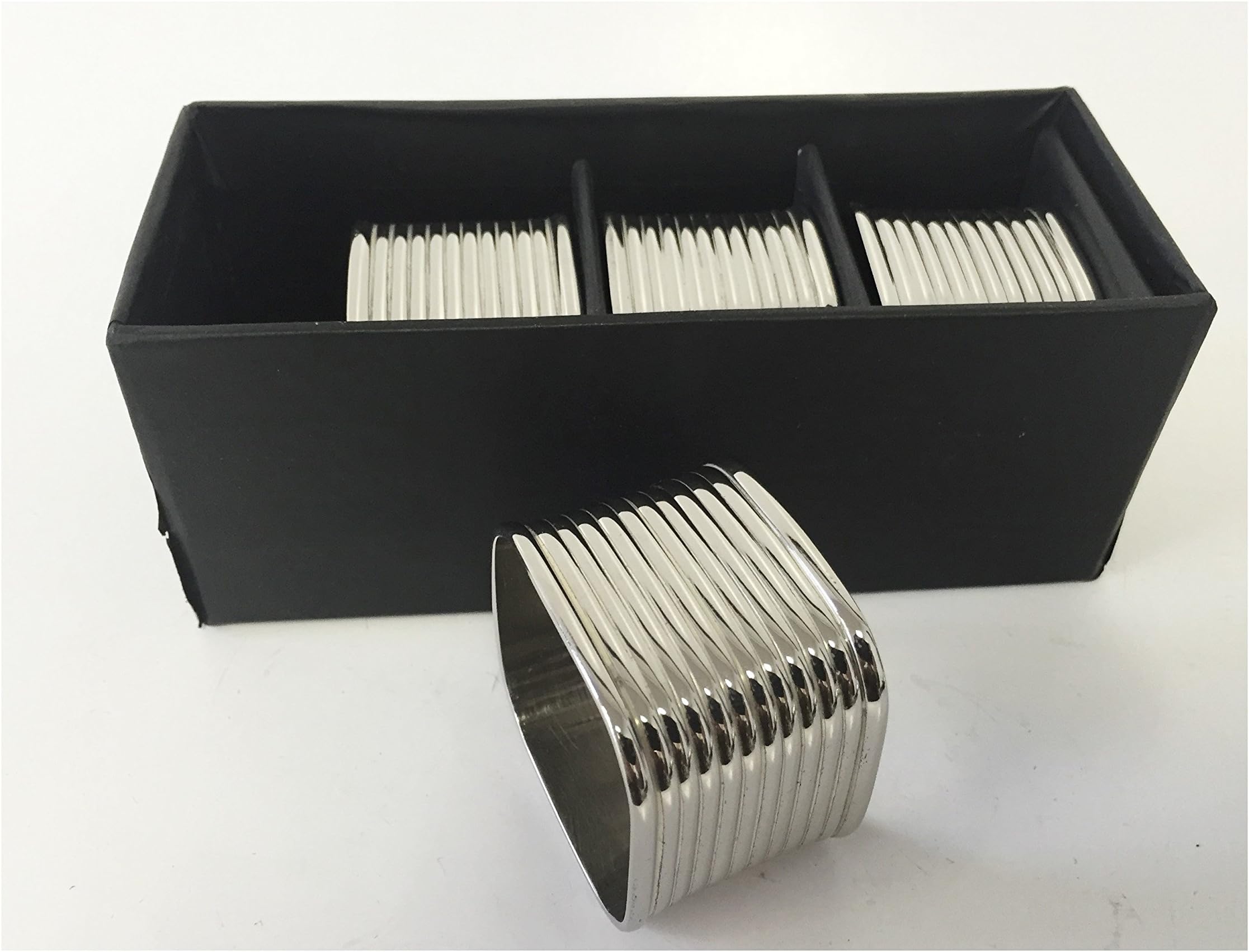 Alef Judaica Napkin Rings - Sleek Modern Silver Colored Rectangular Rings with Verticle Wire Design - Set of Four