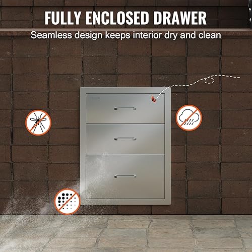 Miniatura 100 de VEVOR Cajones de cocina para exteriores de 14 x 20.3 pulgadas, cajón triple de montaje empotrado, 14 pulgadas de ancho x 20.3 pulgadas de alto x 23