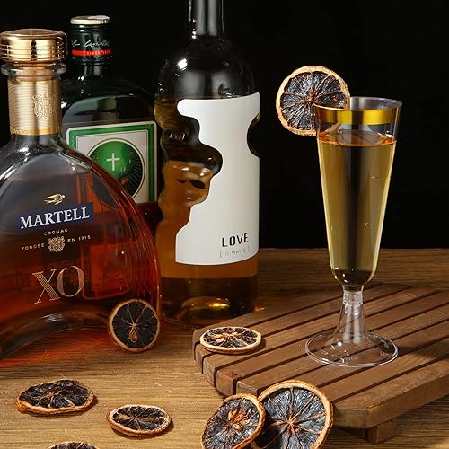 Miniatura 6 de CYEAH Paquete de 100 copas de champán de plástico desechables, copas de champán desechables de plástico con borde dorado de 5 onzas para fiestas,