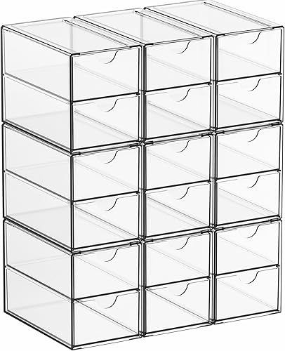 Yieach Paquete de 9 cajones acrílicos pequeños con 18 cajones, organizadores de cajones transparentes apilables, escuela, suministros de oficina y