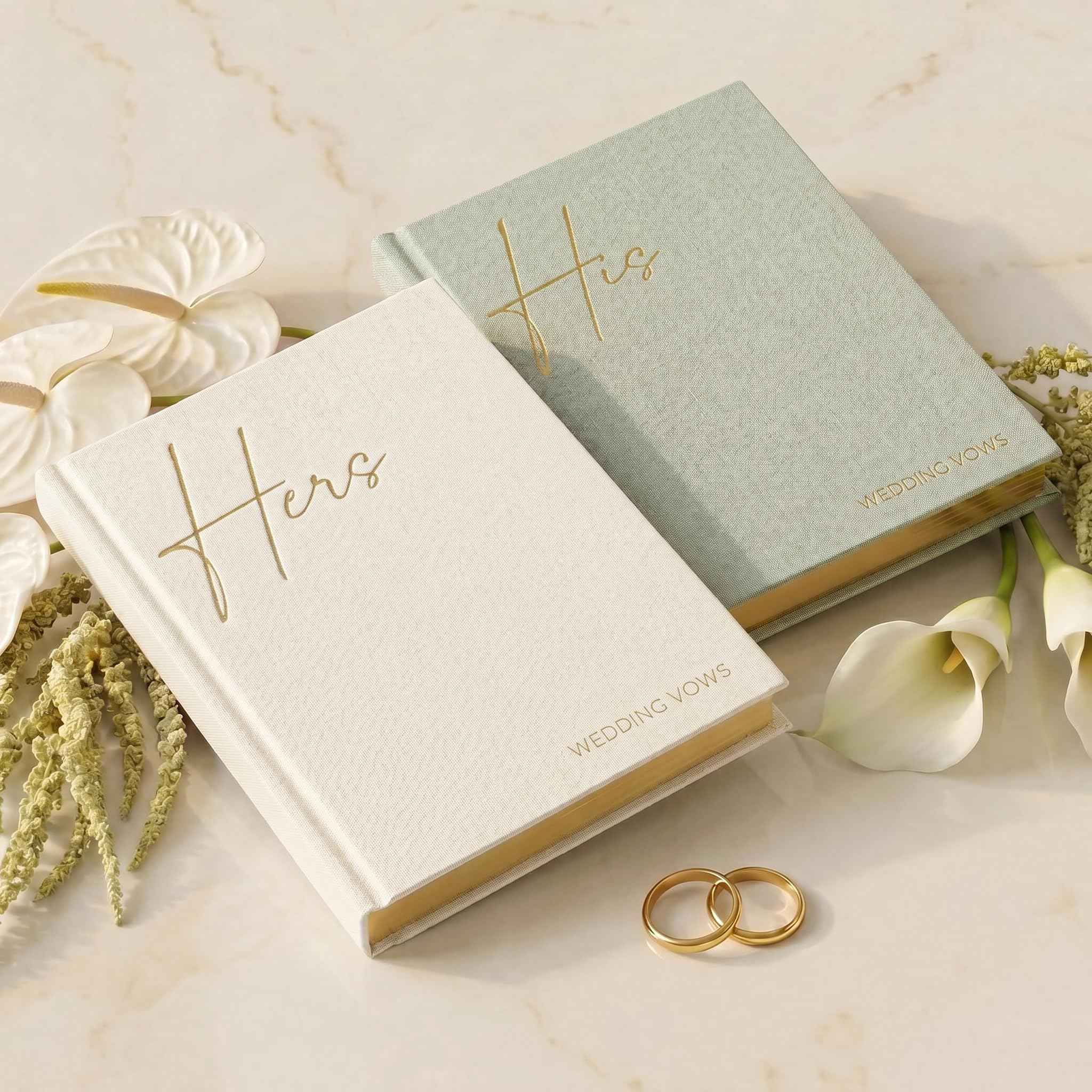 Photo 1 of Elegant Linen Wedding Vow Books With Gold Foil Lettering - Perfectly Sized His and Hers Vow Books With Plenty Of Pages To Write Whatever is on Your Heart - A Beautiful Addition For The Wedding Day