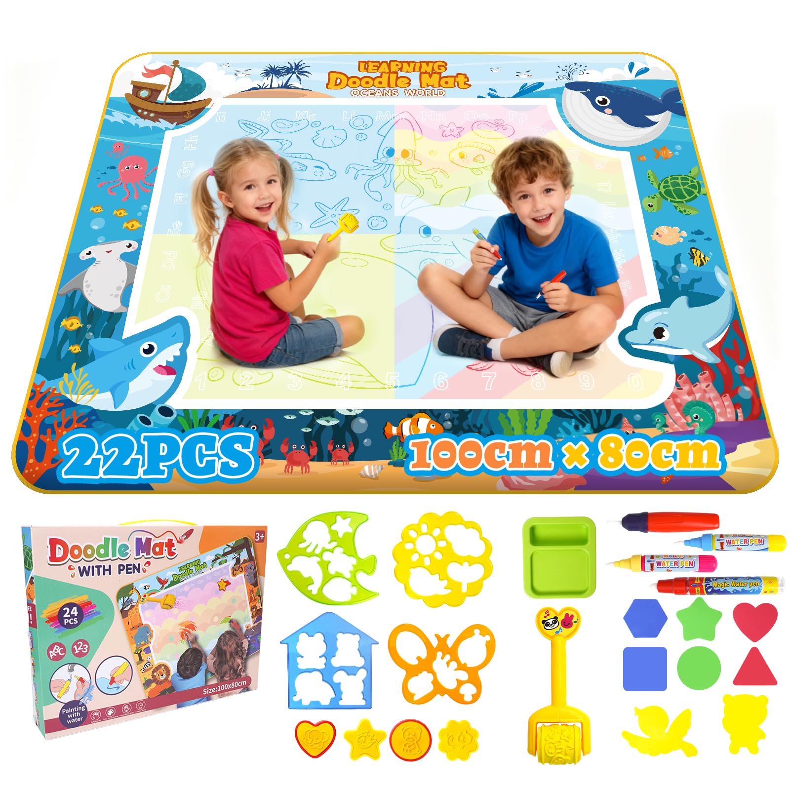 Cadeau Enfant 1-3 Ans - Magique Tapis Dessin Eau Réutilisable - Jouet Bebe 1 2 3 Ans, Jouets Educatifs pour Garcons et Filles