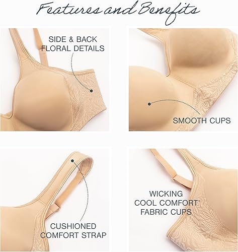 Miniatura 4 de Playtex Womens 18 Hour Seamless Smoothing Full Coverage Bra Cool Comfort Wireless Wire-Free 1-Pack and 2-Pack US4049 Color piel (nude), Blanco, Negro