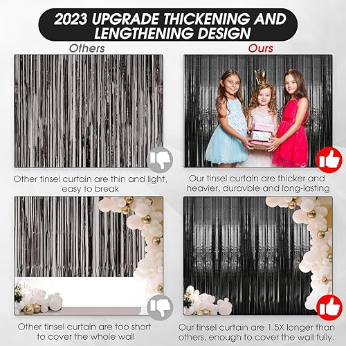 Miniatura 3 de Cortina de oropel negra para fiesta, cortina de flecos de papel de aluminio para decoración de despedida de soltera, decoración de fiesta de