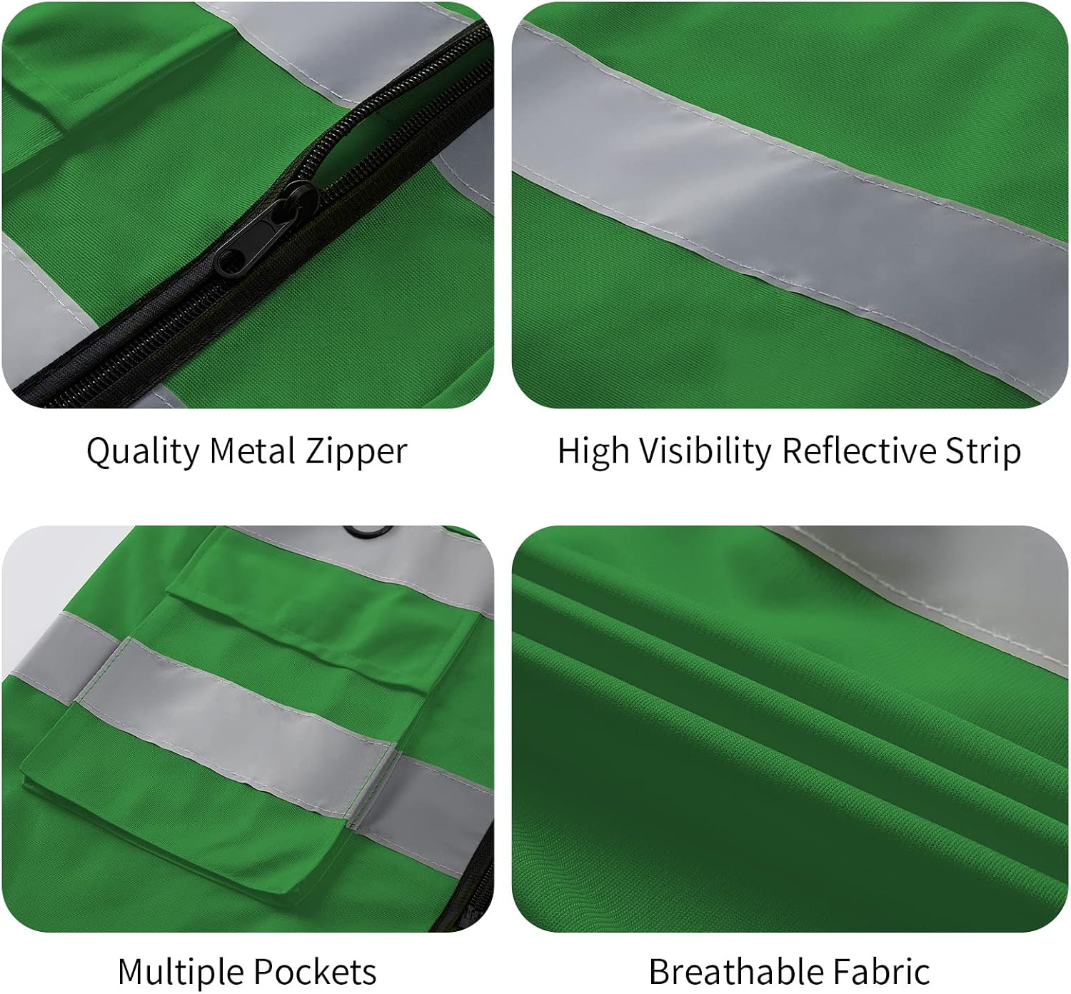 Reflective Vest Safety Vest Class 2 ANSI Standard with Pockets Zipper High Visibility Construction Uniform