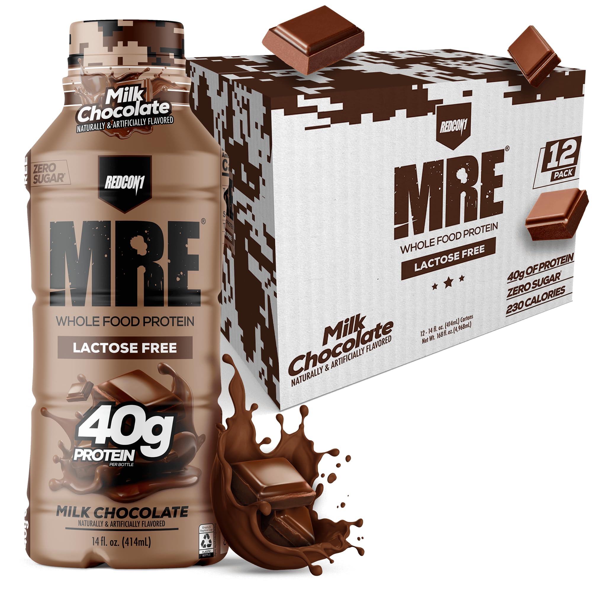 REDCON1 Shake proteico pronto para beber sabor chocolate ao leite, 40 g de proteína, 12 unidades de 414 mL