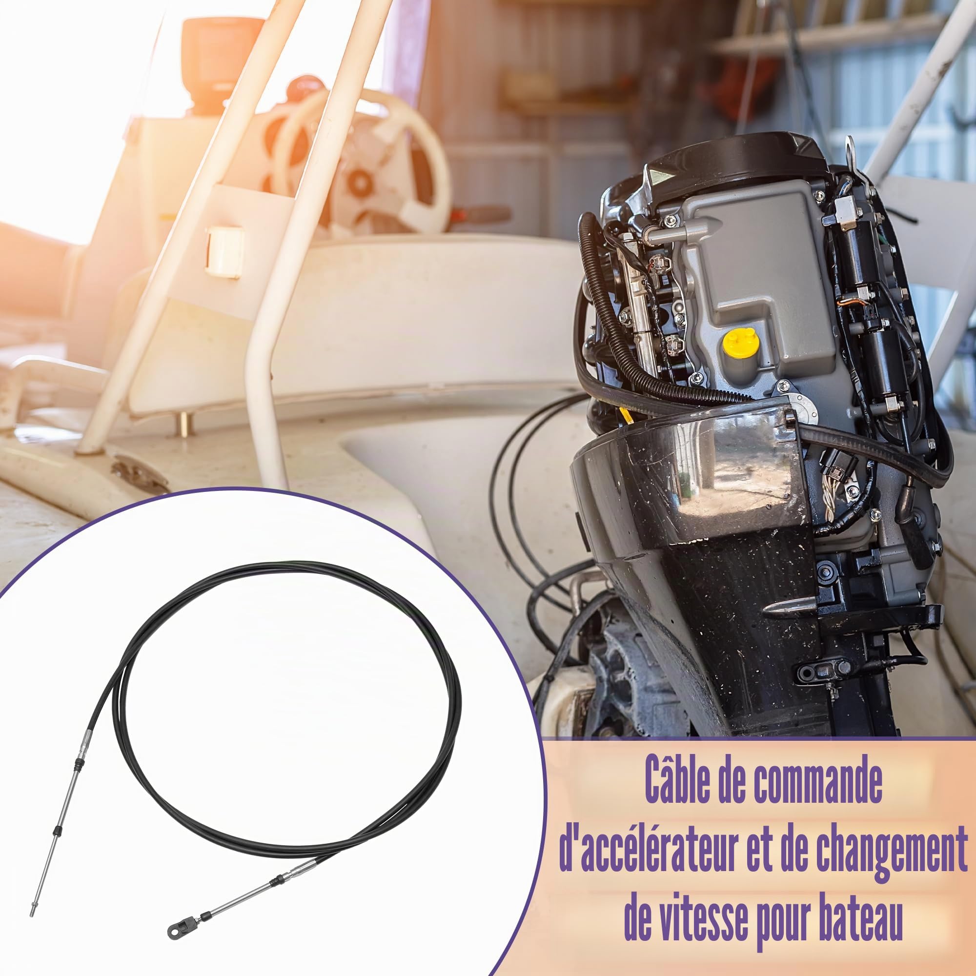 QUARKZMAN Câble De Commande Des Gaz 2 Pcs Pour Bateau Marin | Acier Inoxydable Et Caoutchouc, 400cm (13ft), Filetage M5x0.8, Pour Moteur Hors-Bord, Remplace Câble Cassé Ou Fissuré