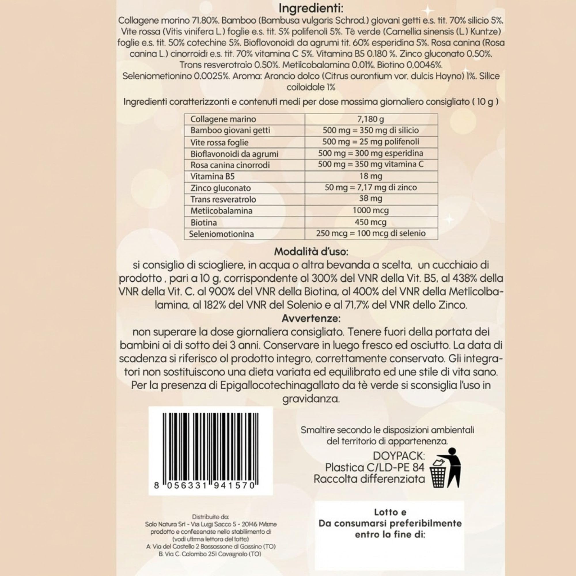 Integratore con Collagene Marino Idrolizzato in Polvere da Bere REVICOLLIS. Integratore Alimentare per Pelle Unghie e Capelli con Collagene Vitamina C Zinco e Selenio. 200 G